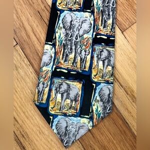 Vintage One Of A Kind Into Africa Handmade Necktie Tie Elephant Safari 100% Silk